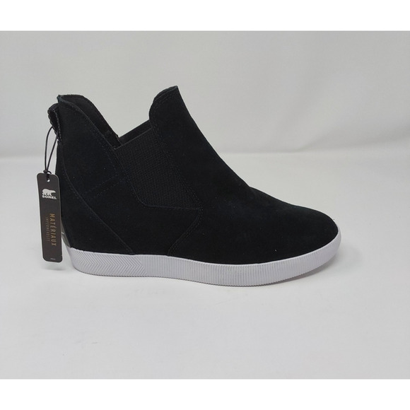 Women Sorel Women\'s Black Suede Slip On Wedge Sneakers Size 9 Chelsea Platform Shoes